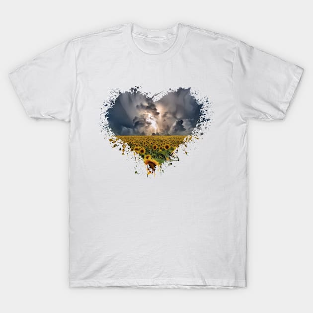 Sunflower Storm Heart T-Shirt by PhotoArts